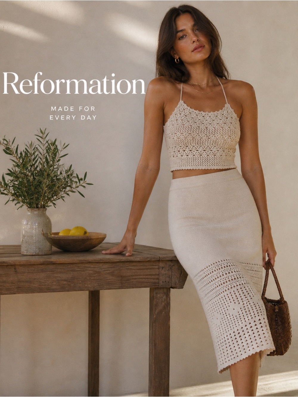 NWT REFORMATION Carter Novelty Knit Organically‎ Grown Cotton Midi Skirt SMALL